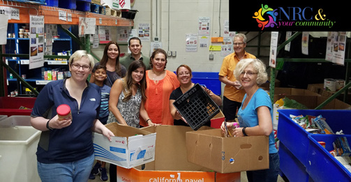 NRC staff volunteers presort donations at the Manna Food Center to help get provisions out quickly to neighbors experiencing food insecurity in the community. The Center’s mission is to eliminate hunger in Montgomery County, Maryland, through food distribution, education and advocacy. 
