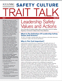 cover image of a copy of the Safety Culture Trait Talk newsletter - an educational tool developed to provide a better understanding of the nine safety culture traits found in the NRC's Safety Culture Policy Statement